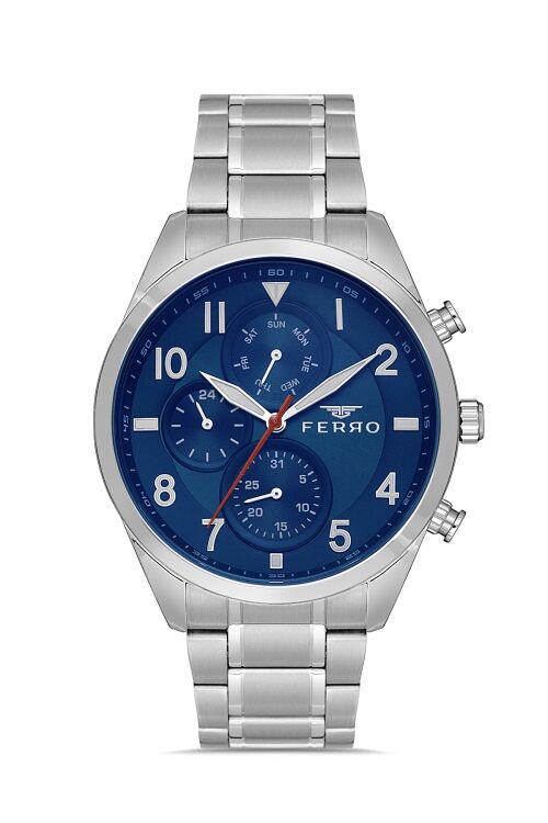 Ferro FM31454A-A3 Quartz Çelik Gri Lacivert Kadran 44 mm Erkek Kol Saati