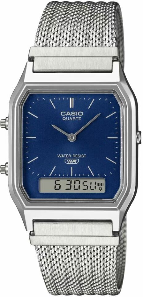 Casio AQ-230EM-2ADF RETRO Quartz Hasır Gri Lacivert Kadran 30 mm Erkek Kol Saati