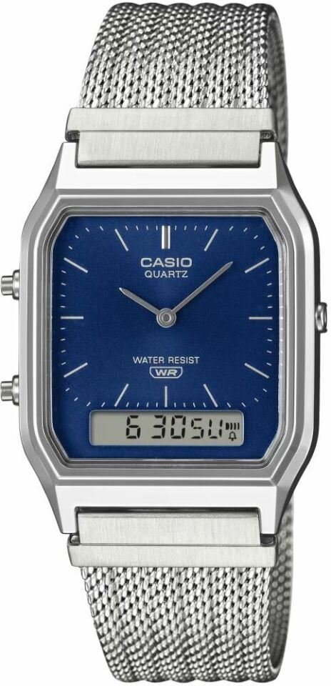 Casio AQ-230EM-2ADF RETRO Quartz Hasır Gri Lacivert Kadran 30 mm Erkek Kol Saati
