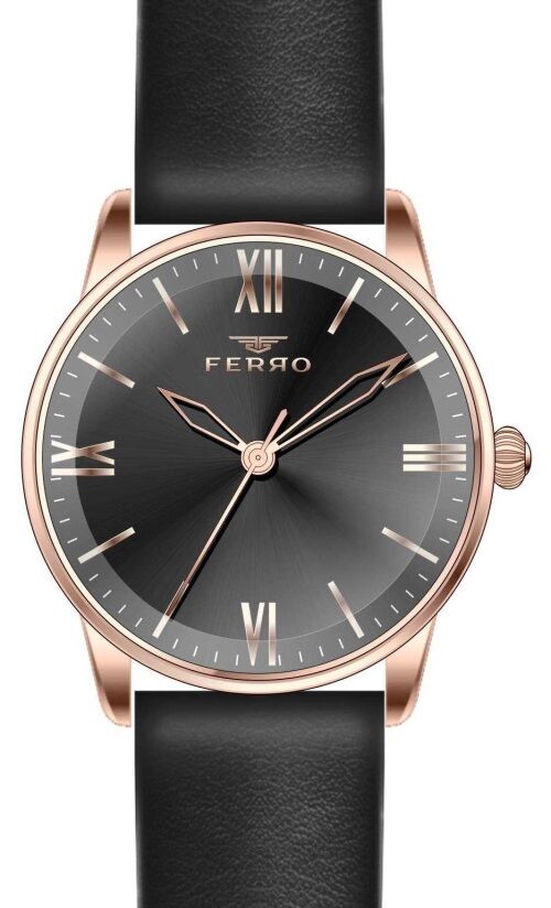 Ferro 34 mm Siyah Deri Kordon Kadın Kol Saati F21182B-R F21182B-R