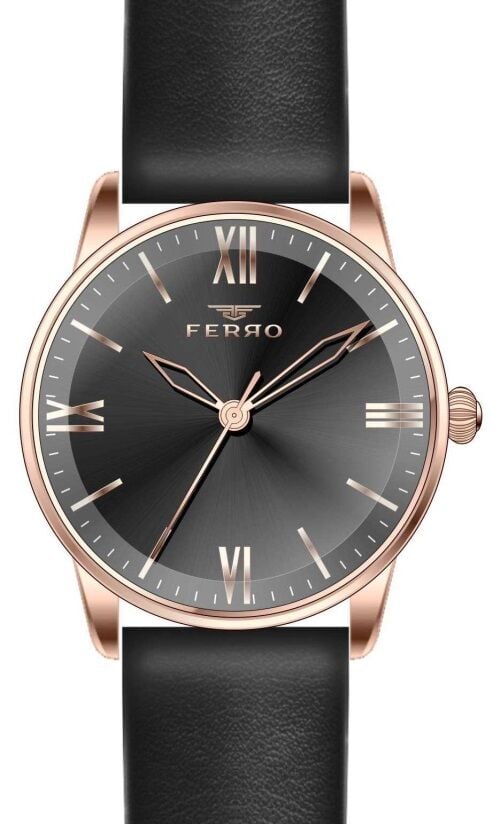 Ferro 34 mm Siyah Deri Kordon Kadın Kol Saati F21182B-R F21182B-R