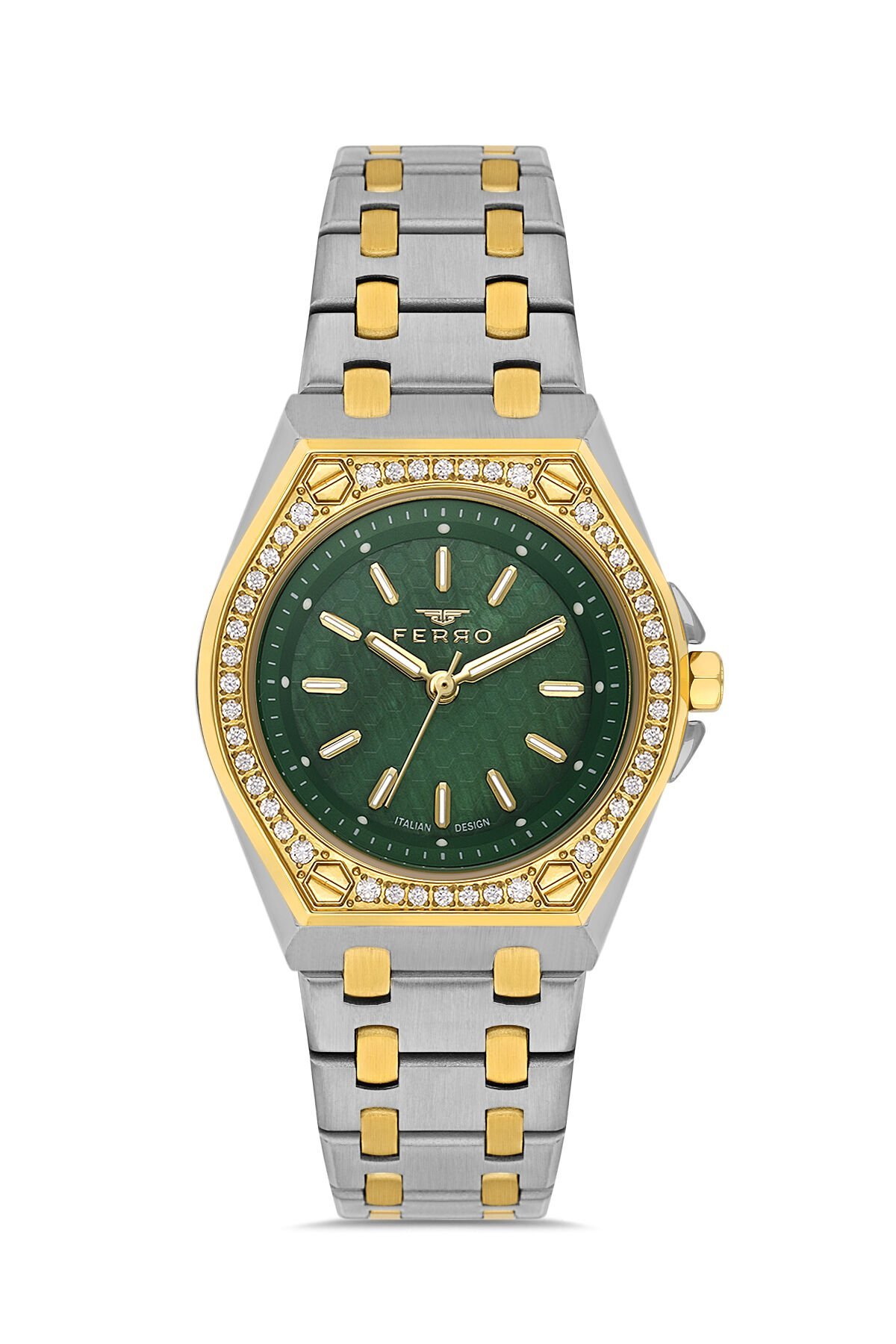 Ferro FL43007A-D6 Quartz Çelik Altın/Gri Yeşil Kadran 33 mm Kadın Kol Saati