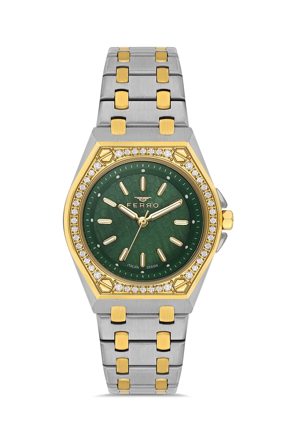 Ferro FL43007A-D6 Quartz Çelik Altın/Gri Yeşil Kadran 33 mm Kadın Kol Saati