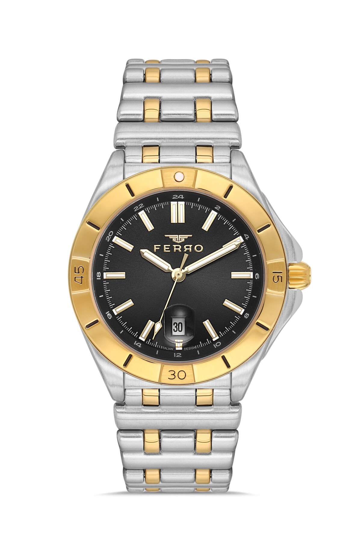 Ferro Sarı ve Gümüş Çelik Kordon Erkek Kol Saati FM43017A-D2 Tüm Fonksiyonlar Aktif 3ATM Su Geçirmez