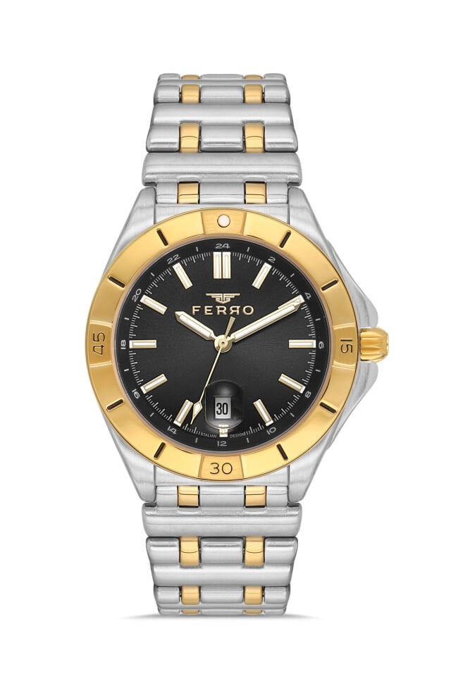 Ferro Sarı ve Gümüş Çelik Kordon Erkek Kol Saati FM43017A-D2 Tüm Fonksiyonlar Aktif 3ATM Su Geçirmez