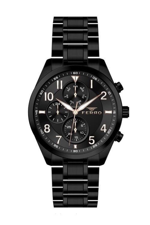 Ferro FM31454A-G Quartz Çelik Siyah 44 mm Fonksiyonları Aktif Erkek Kol Saati