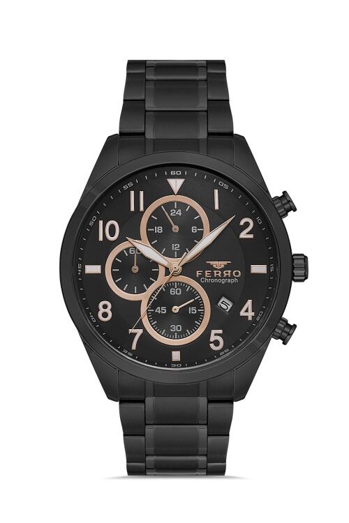 Ferro FM31454A-G Quartz Çelik Siyah 44 mm Fonksiyonları Aktif Erkek Kol Saati