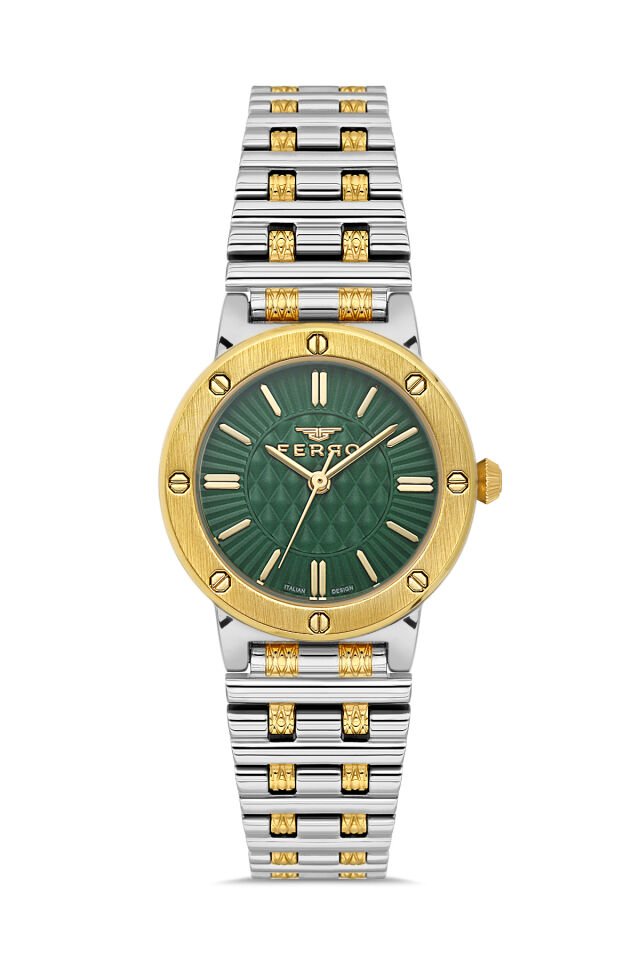 Ferro Sarı ve Gümüş Çelik Kordon Kadın Kol Saati FL43010A-D6 3ATM Su Geçirmez 2 Yıl Garantili