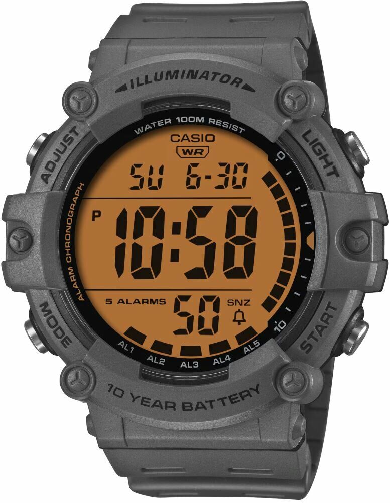 Casio AE-1500WHC-8AVDF Quartz Silikon Kordon Gri Turuncu Kadran 10 ATM 51 mm Erkek Kol Saati