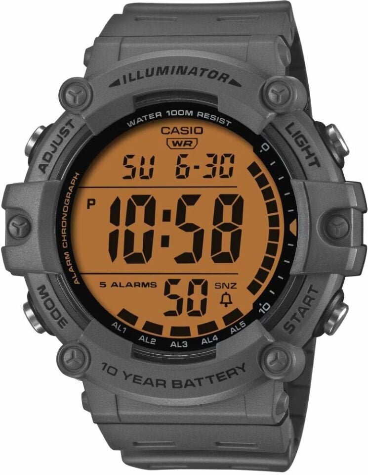Casio AE-1500WHC-8AVDF Quartz Silikon Kordon Gri Turuncu Kadran 10 ATM 51 mm Erkek Kol Saati