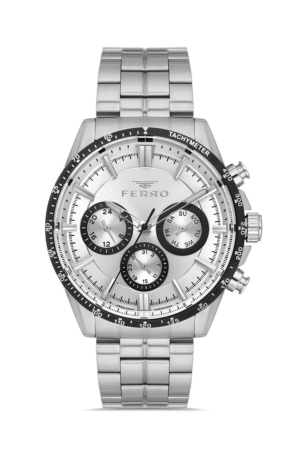 Ferro Gümüş Çelik Kordon Erkek Kol Saati FM40139A-J Tüm Fonksiyonlar Aktif 3 ATM Su Geçirmez