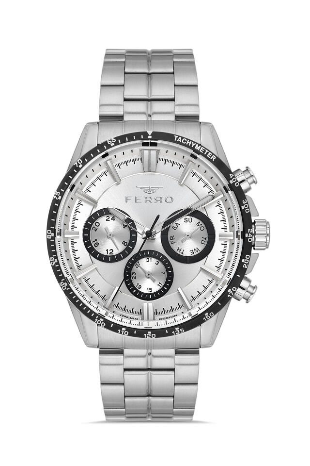 Ferro Gümüş Çelik Kordon Erkek Kol Saati FM40139A-J Tüm Fonksiyonlar Aktif 3 ATM Su Geçirmez