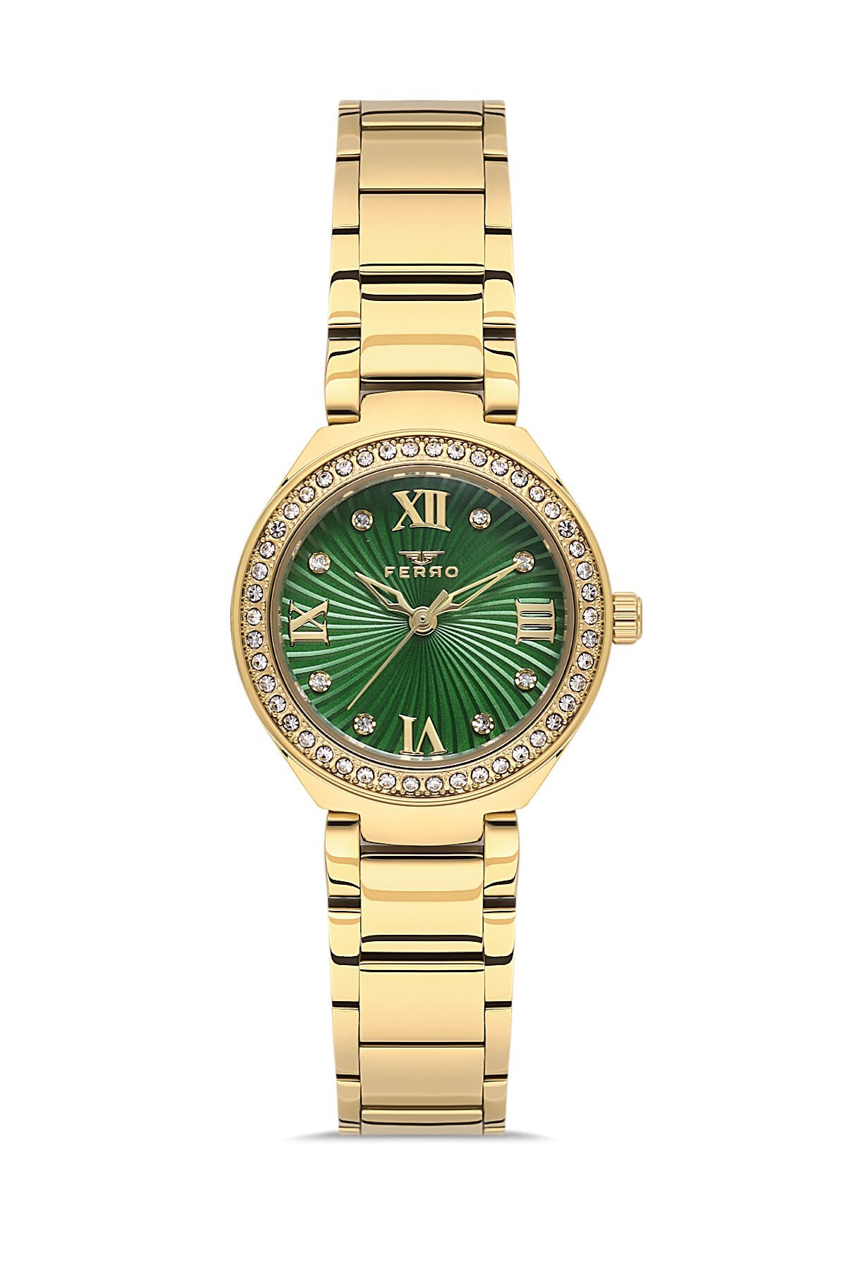Ferro Fl21611AWT-B6 Quartz Çelik Altın Rengi Yeşil Kadran 26 mm Kadın Kol Saati