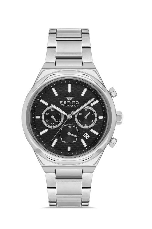 Ferro FM31458A-A2 Quartz Çelik Gri Siyah Kadran 44 mm Fonksiyonları Aktif Erkek Kol Saati