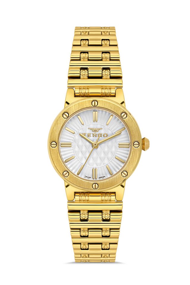 Ferro Sarı Çelik Kordon Kadın Kol Saati FL43010A-B 3ATM Su Geçirmez 2 Yıl Garantili HediyePaketli