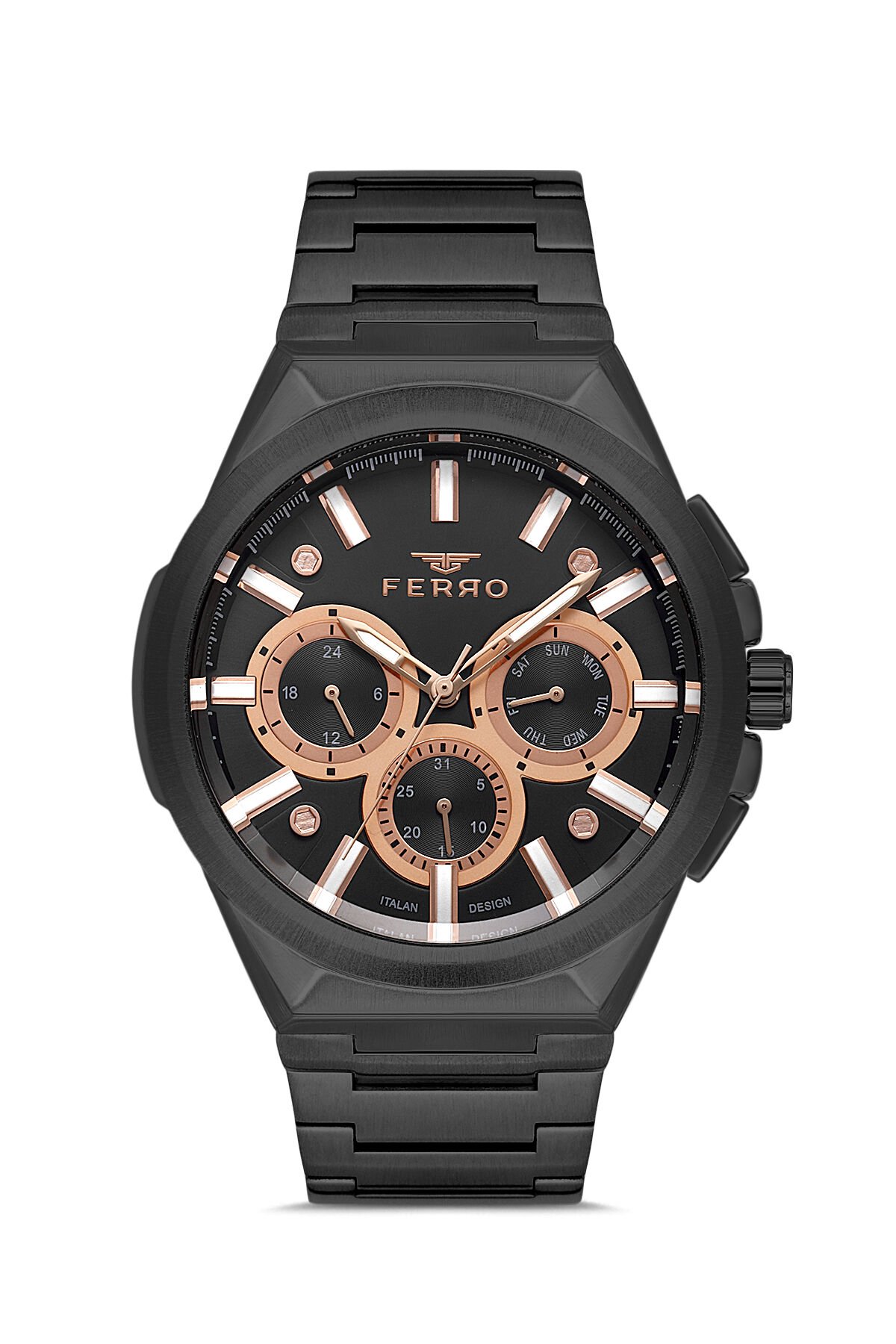 Ferro Siyah Çelik Kordon Erkek Kol Saati FM11505A-G Fonksiyonları Aktif 3ATM Su Geçirmez HediyePaket
