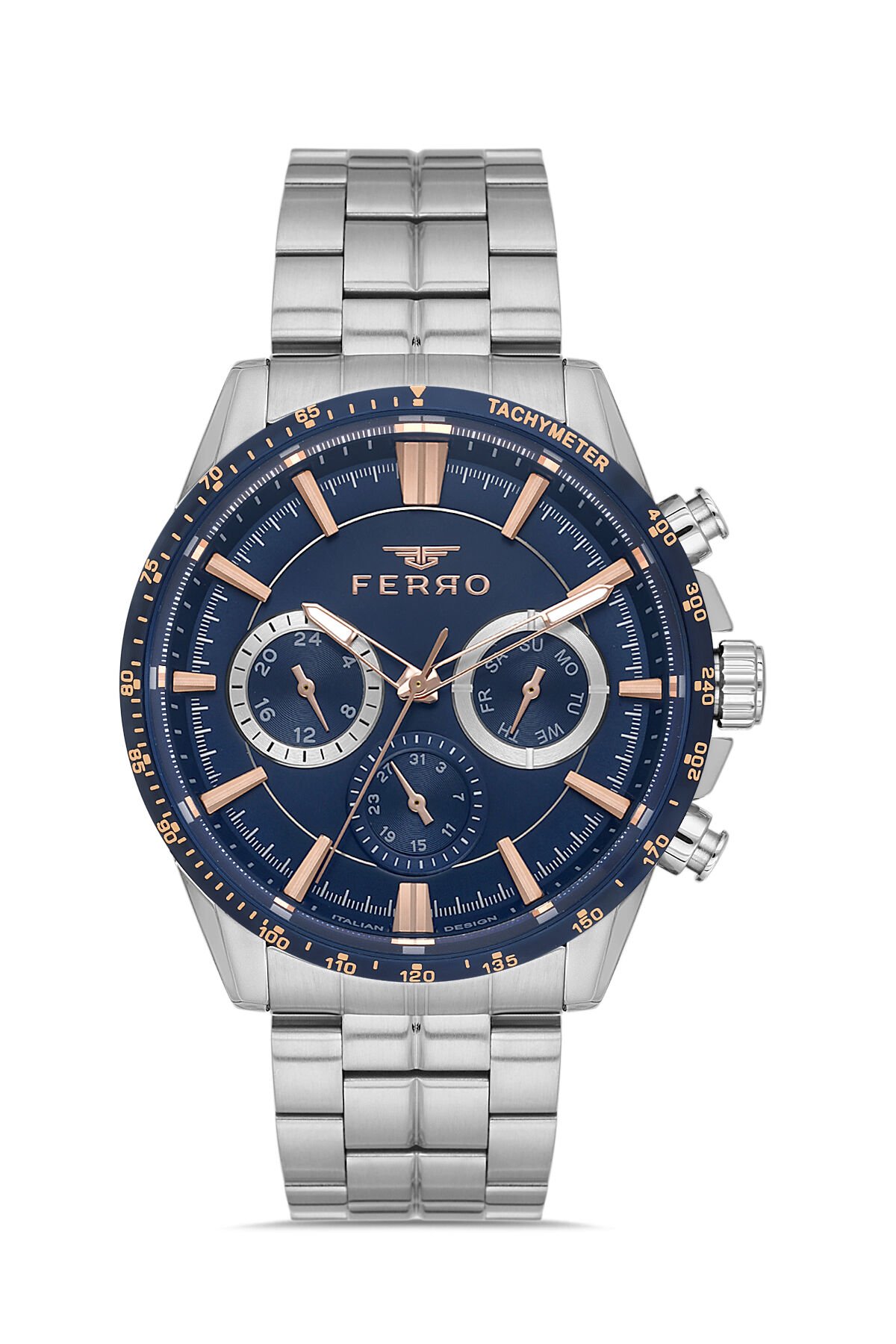 Ferro Gümüş Çelik Kordon Erkek Kol Saati FM40139A-L Tüm Fonksiyonlar Aktif 3 ATM Su Geçirmez