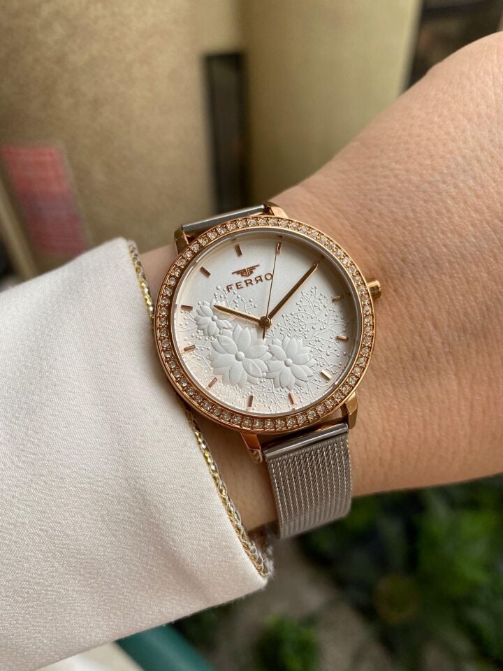 Ferro 34 mm Gümüş Hasır Kordon Kadın Kol Saati FL21242C-E FL21242C-E