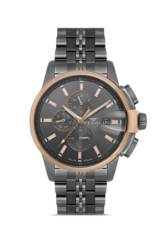 Ferro Gri Çelik Kordon Erkek Kol Saati FM40135A-V Tüm Fonksiyonlar Aktif 3 ATM Su Geçirmez