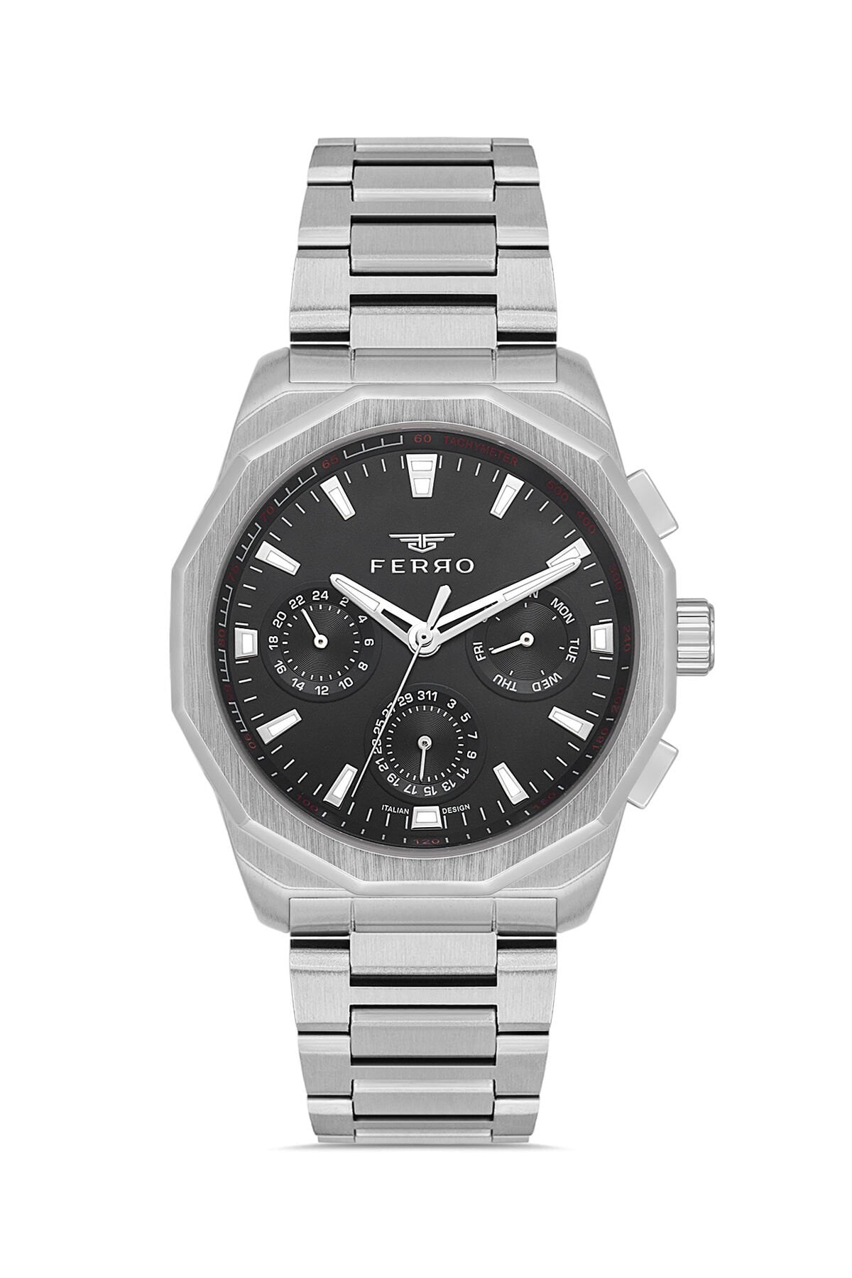 Ferro Gümüş Çelik Kordon Erkek Kol Saati FM11520A-J2 Fonksiyonları Aktif 3ATM Su Geçirmez