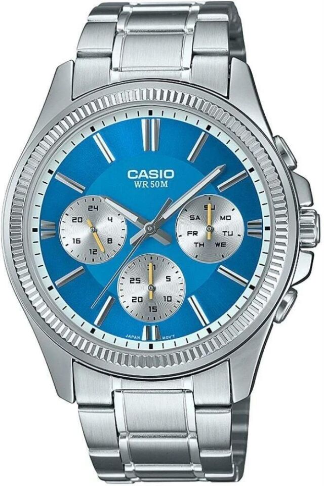 Casio MTP-1375D-2A2VDF Quartz Çelik Gri Mavi Kadran 42 mm Erkek Kol Saati