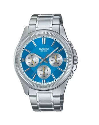 Casio MTP-1375D-2A2VDF Quartz Çelik Gri Mavi Kadran 42 mm Erkek Kol Saati