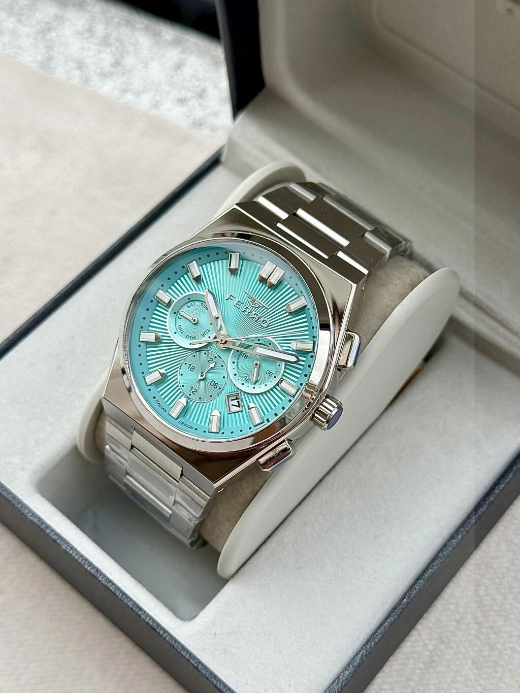 Ferro FM43027A-A15 Quartz Çelik Gri Turkuaz Kadran 42 mm Erkek Kol Saati