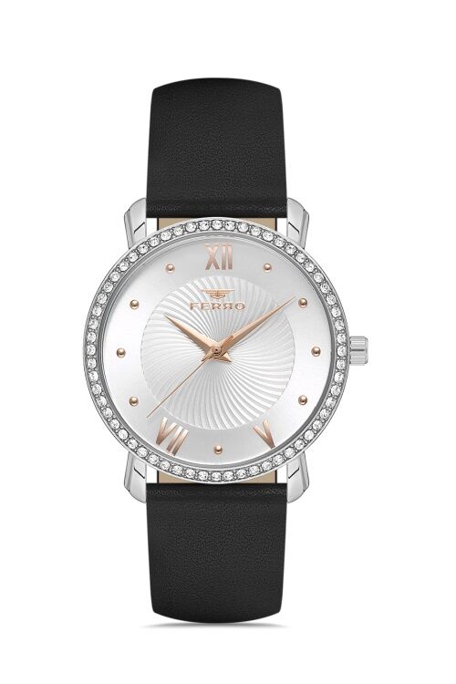 Ferro Siyah Deri Kordon Kadın Kol Saati FL21264B-A 3ATM Su Geçirmez 2 Yıl Garantili Hediye Paketli