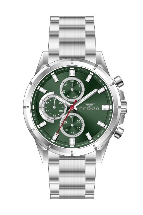 Ferro FM31461A-A6 Quartz Çelik Gri Yeşil Kadran 45 mm Fonksiyonları Aktif Erkek Kol Saati