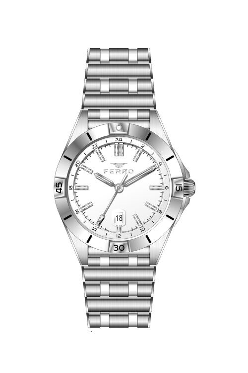 Ferro Gümüş Çelik Kordon Erkek Kol Saati FM43017A-A Tüm Fonksiyonlar Aktif 3 ATM Su Geçirmez