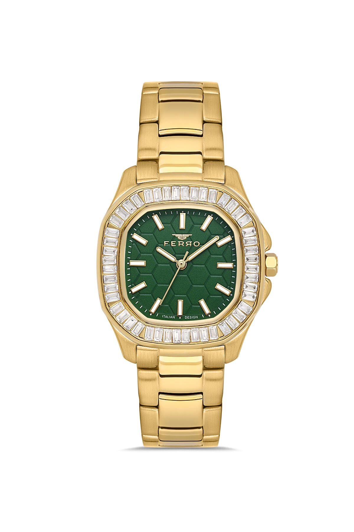 Ferro FL43008A-B6 Quartz Çelik Altın Rengi Yeşil Kadran 31 mm Kadın Kol Saati