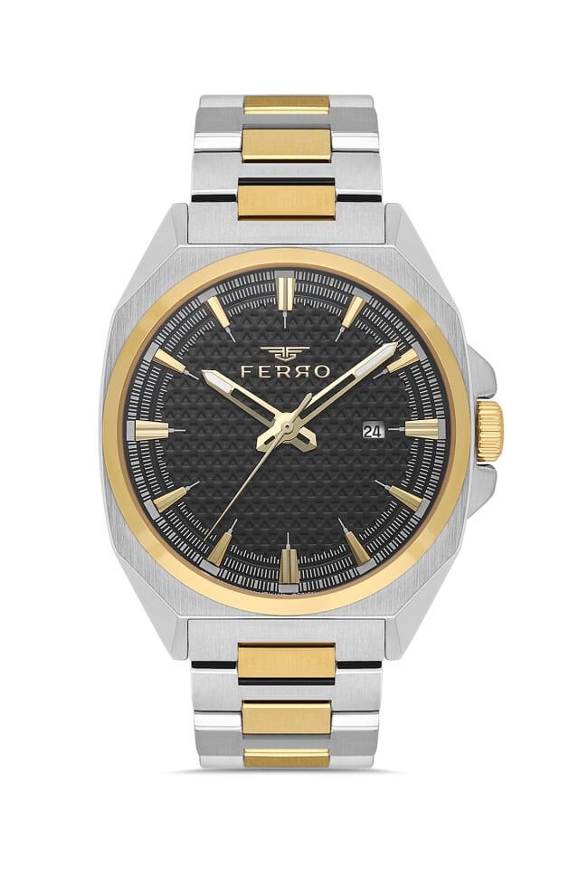 Ferro Sarı ve Gümüş Çelik Kordon Erkek Kol Saati FM43025A-D2 Tüm Fonksiyonlar Aktif 3ATM Su Geçirmez
