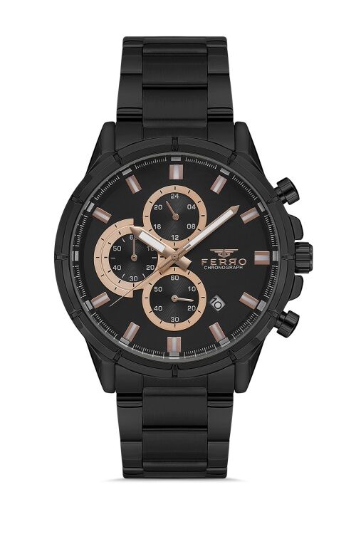 Ferro FM31461A-G Quartz Çelik Siyah 45 mm Fonksiyonları Aktif Erkek Kol Saati