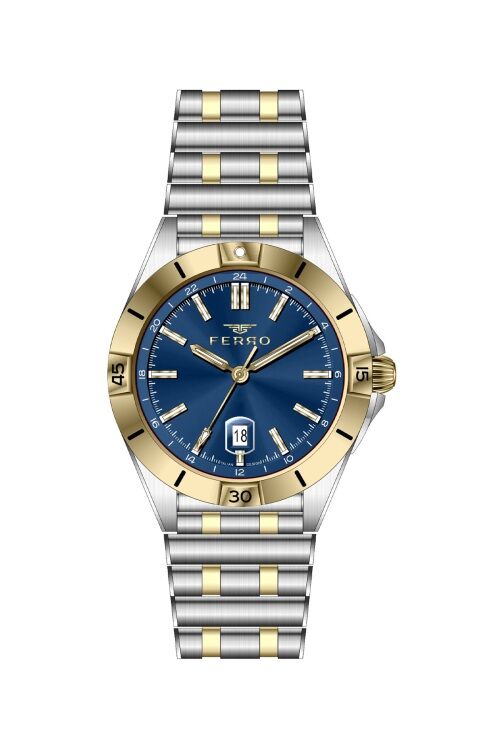 Ferro Sarı ve Gümüş Çelik Kordon Erkek Kol Saati FM43017A-D3 Tüm Fonksiyonlar Aktif 3ATM Su Geçirmez