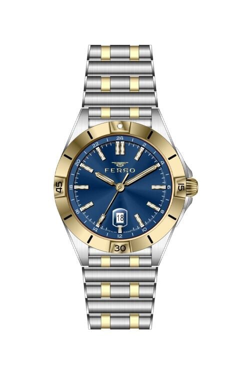 Ferro Sarı ve Gümüş Çelik Kordon Erkek Kol Saati FM43017A-D3 Tüm Fonksiyonlar Aktif 3ATM Su Geçirmez