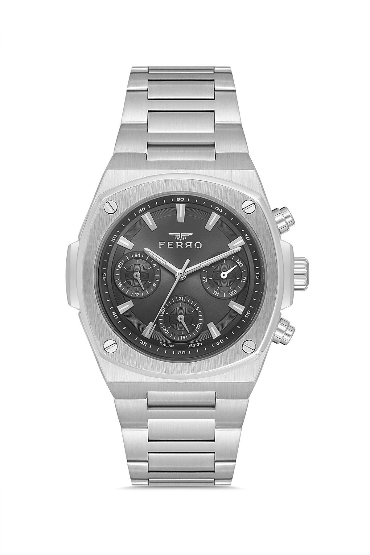 Ferro Gümüş Çelik Kordon Erkek Kol Saati FM11555AWT-A2 Fonksiyonları Aktif 3 ATM Su Geçirmez