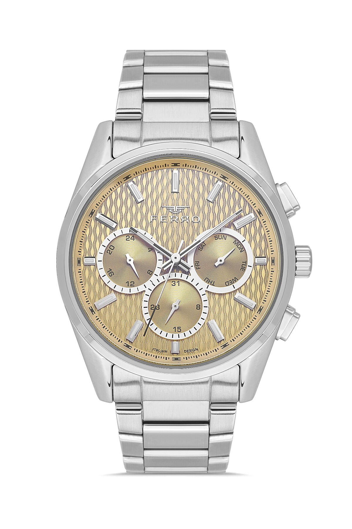 Ferro Gümüş Çelik Kordon Erkek Kol Saati FM43031A-A7 Tüm Fonksiyonlar Aktif 3ATM Su Geçirmez