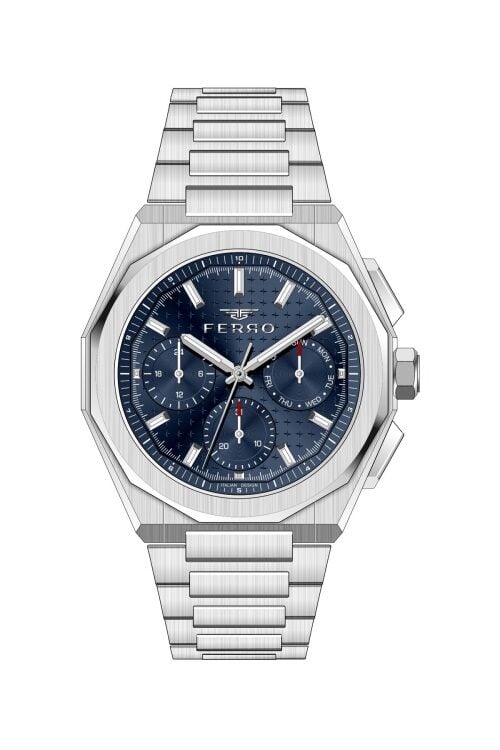 Ferro Gümüş Çelik Kordon Erkek Kol Saati FM43013A-A3 Tüm Fonksiyonlar Aktif 3 ATM Su Geçirmez