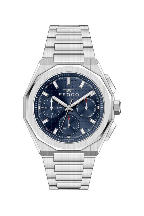 Ferro Gümüş Çelik Kordon Erkek Kol Saati FM43013A-A3 Tüm Fonksiyonlar Aktif 3 ATM Su Geçirmez