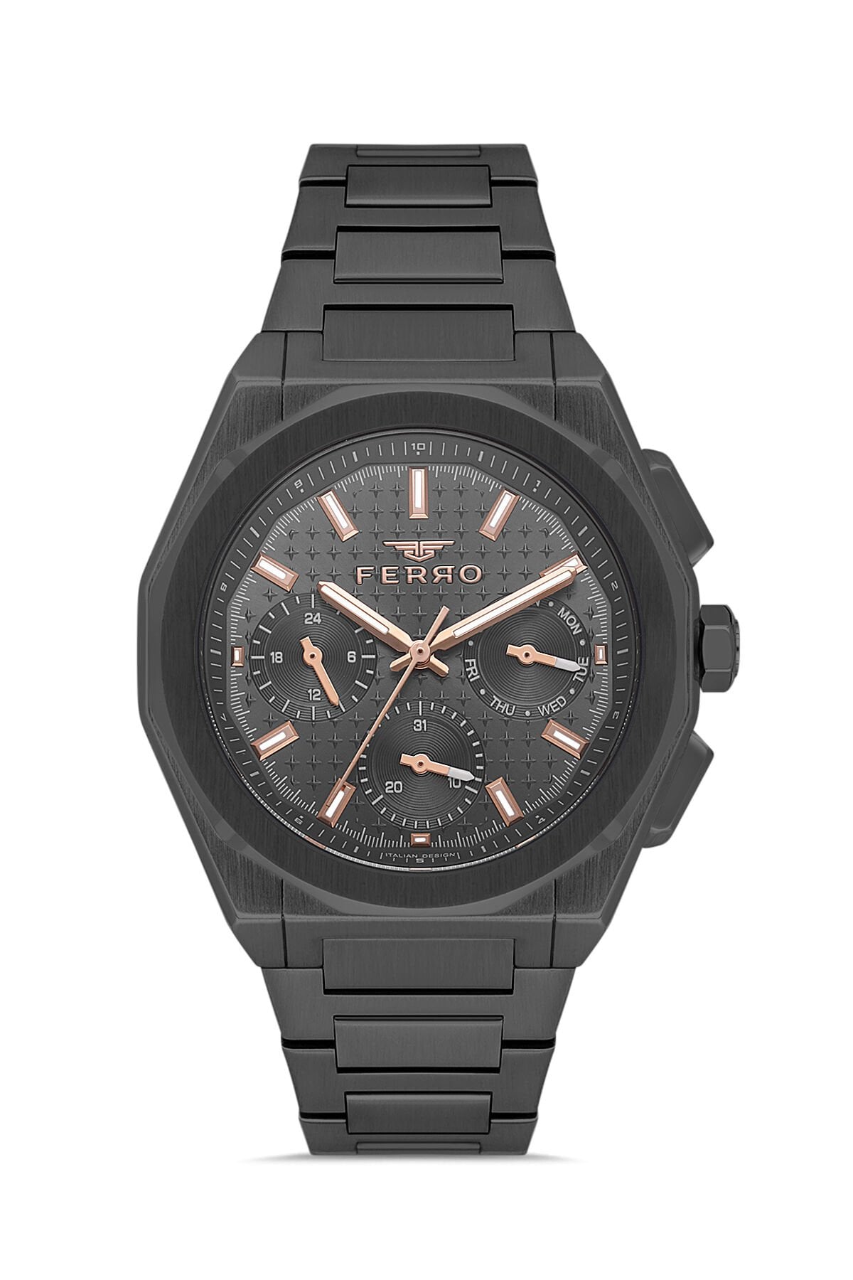 Ferro Gri Çelik Kordon Erkek Kol Saati FM43013A-V Tüm Fonksiyonlar Aktif 3 ATM Su Geçirmez