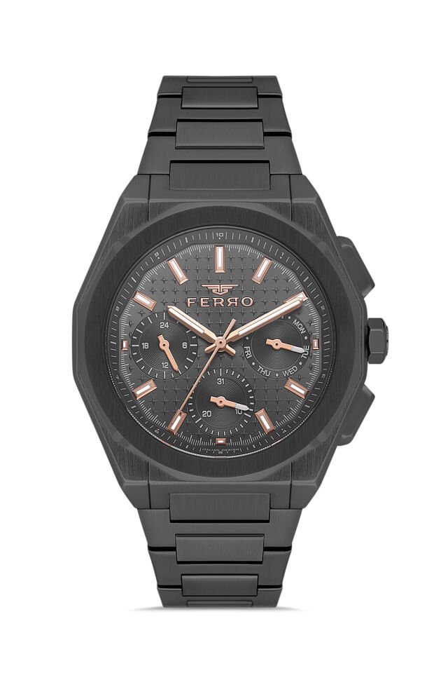 Ferro Gri Çelik Kordon Erkek Kol Saati FM43013A-V Tüm Fonksiyonlar Aktif 3 ATM Su Geçirmez