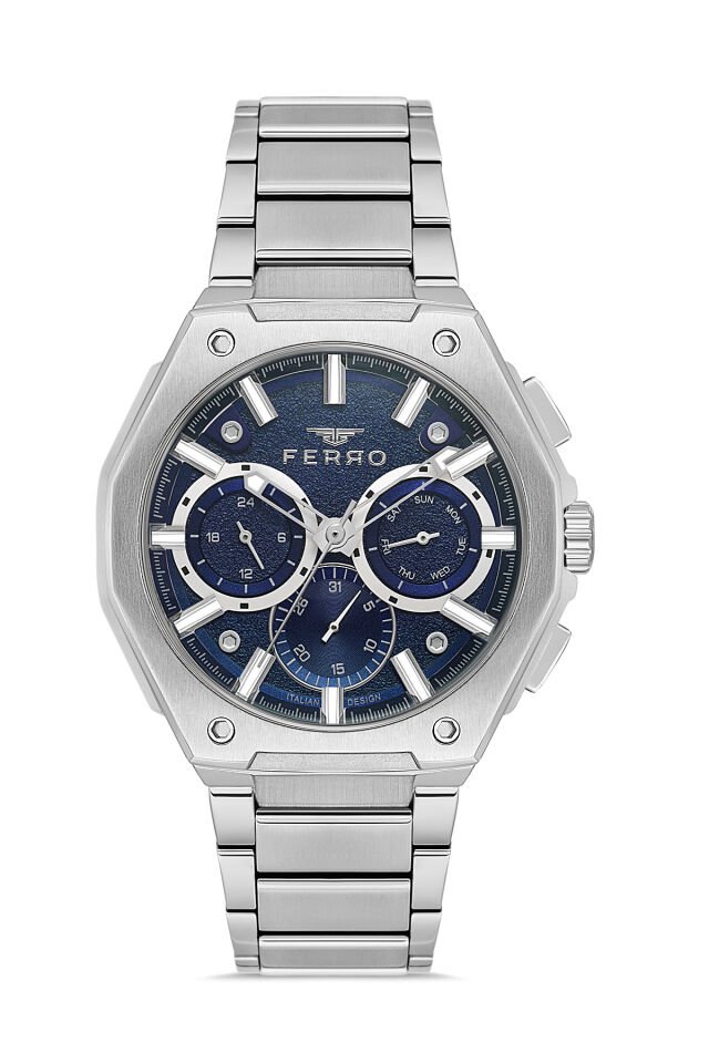 Ferro FM43023AWT-A3 Quartz Çelik Gri Lacivert Kadran 42 mm Erkek Kol Saati