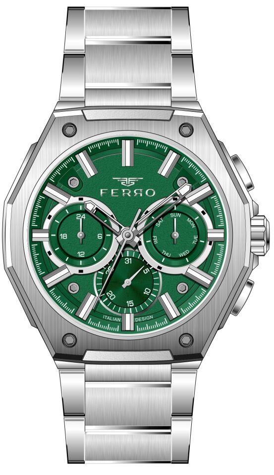 Ferro Gümüş Çelik Kordon Erkek Kol Saati FM43023AWT-A6 Tüm Fonksiyonlar Aktif 3ATM Su Geçirmez