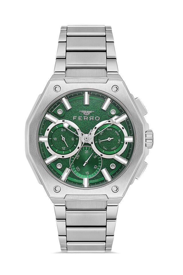Ferro Gümüş Çelik Kordon Erkek Kol Saati FM43023AWT-A6 Tüm Fonksiyonlar Aktif 3ATM Su Geçirmez