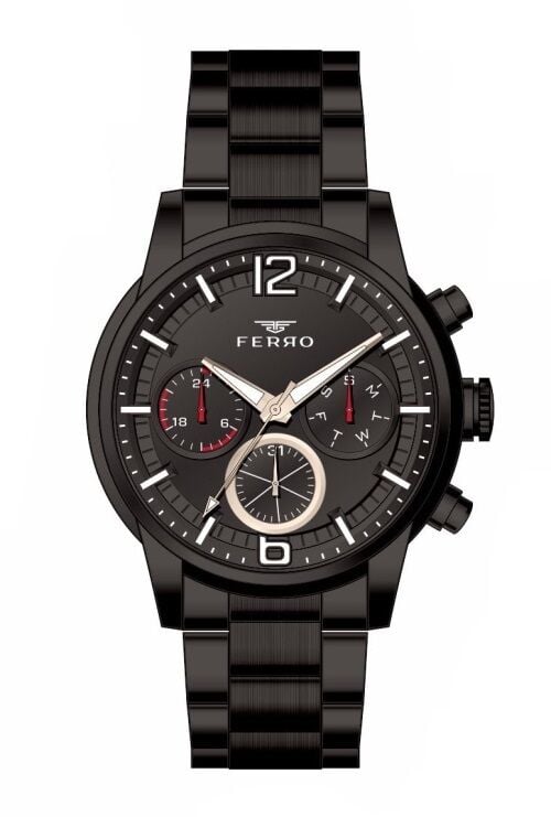 Ferro FM31916A-G Siyah Çelik Kordon 45 mm Fonksiyonlu Erkek Saati