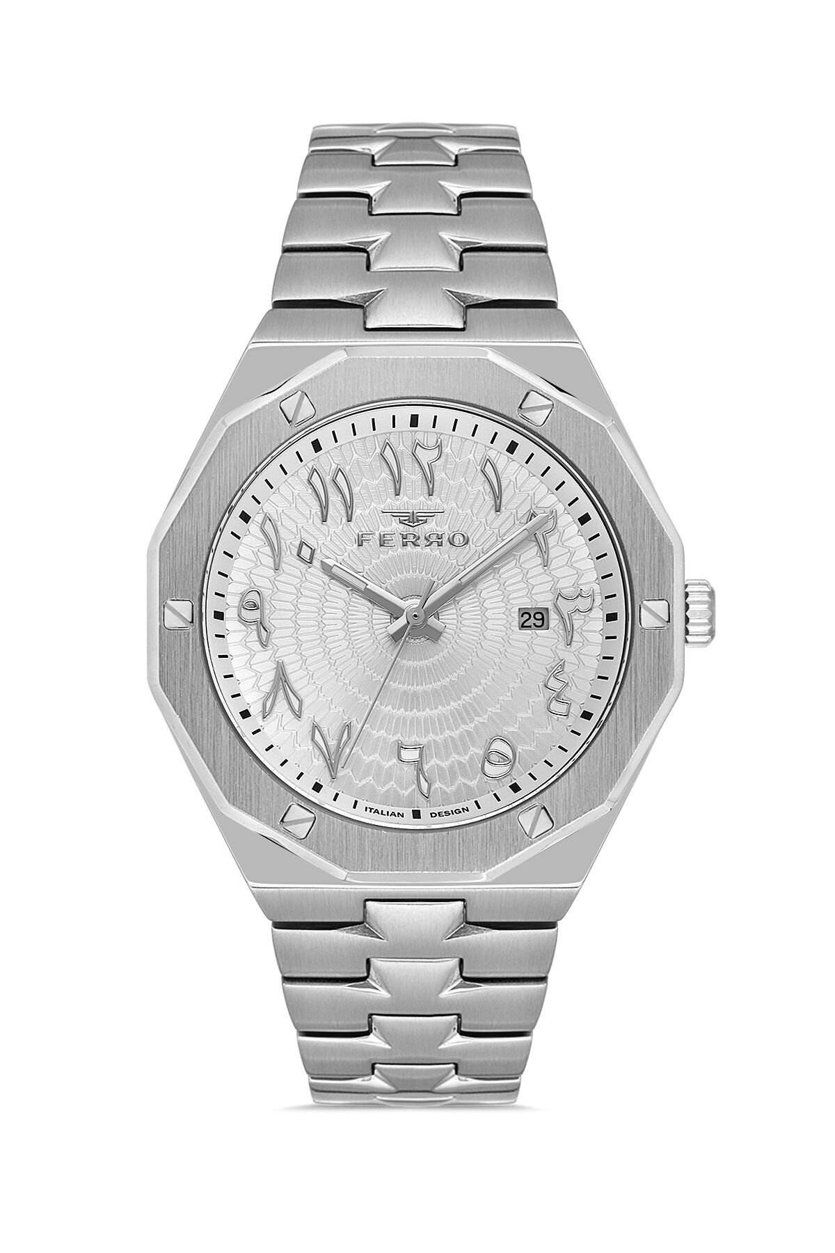 Ferro Gümüş Çelik Kordon Erkek Kol Saati FM43016A-A Tüm Fonksiyonlar Aktif 3 ATM Su Geçirmez