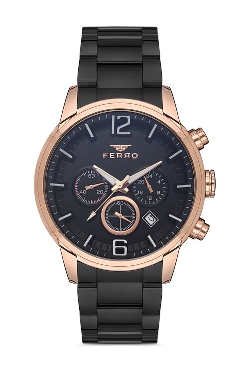 Ferro FM31916A-R Siyah Çelik Kordon 45 mm Fonksiyonlu Erkek Kol Saati
