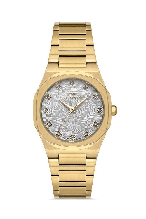 Ferro Sarı Çelik Kordon Kadın Kol Saati FL40128A-B 3ATM Su Geçirmez 2 Yıl Garantili HediyePaketli