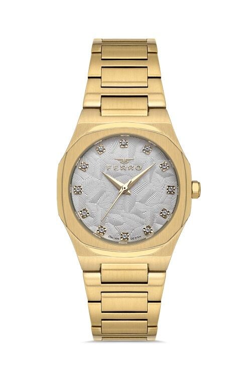 Ferro Sarı Çelik Kordon Kadın Kol Saati FL40128A-B 3ATM Su Geçirmez 2 Yıl Garantili HediyePaketli