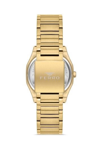 Ferro Sarı Çelik Kordon Kadın Kol Saati FL40128A-B 3ATM Su Geçirmez 2 Yıl Garantili HediyePaketli